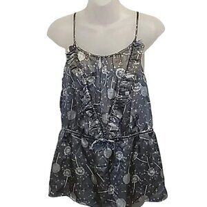 Banana Republic Heritage Silk Gray Dandelion Print Sleeveless Blouse